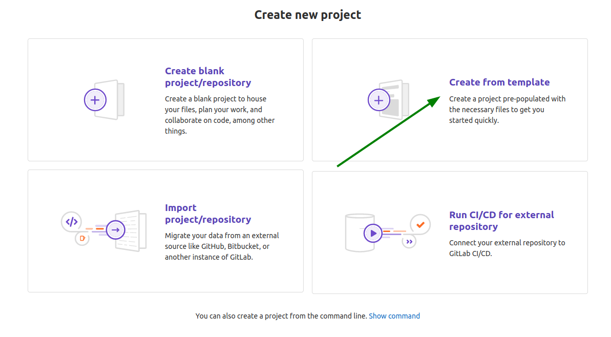 Screenshot van de Gitlab New Project pagina